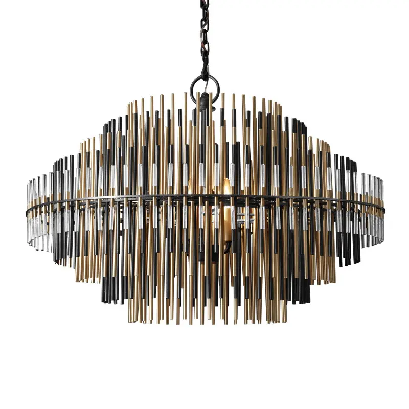 Modern Crystal Chandelier Gold Pendant Light Fixture with Brass Base Clear Cylinder Shade for Dining Room Living Room Kitchen