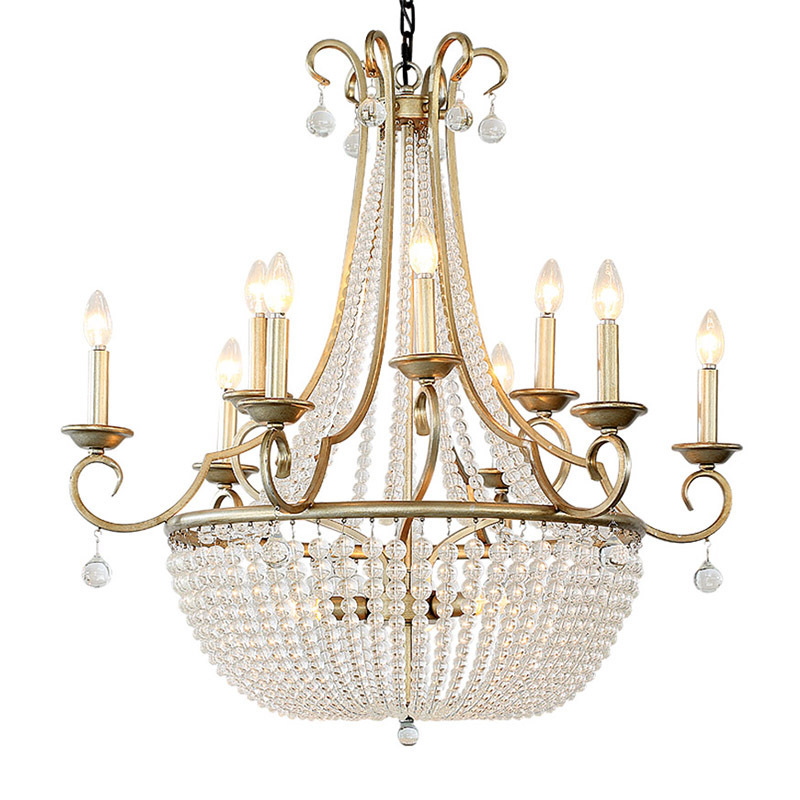 French rustic big luxury crystal chandeliers candle golden/black kitchen chandelier CRYSTAL CEILING LIGHTS for villa