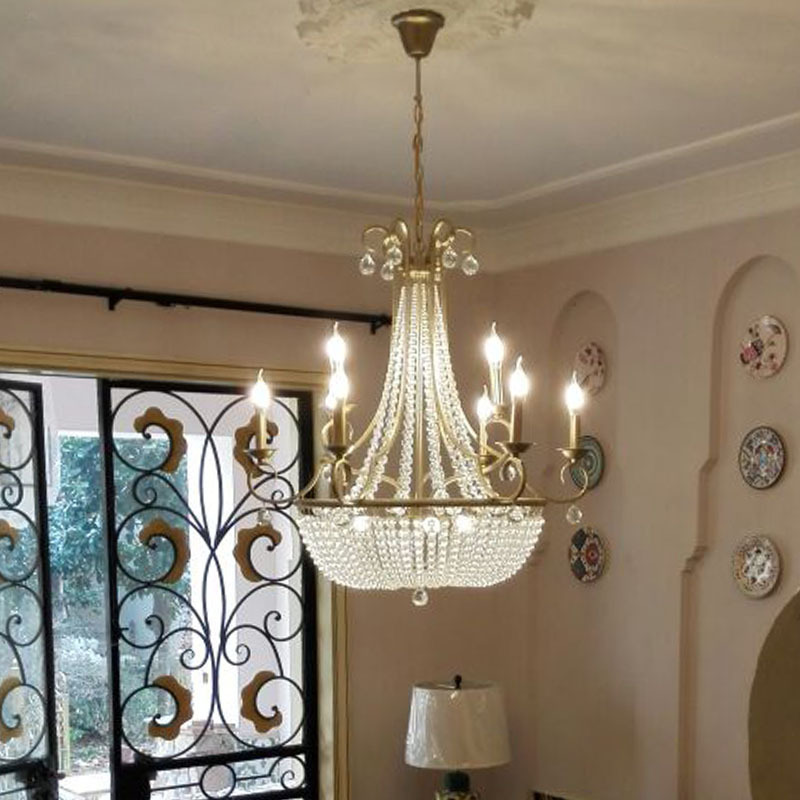 French rustic big luxury crystal chandeliers candle golden/black kitchen chandelier CRYSTAL CEILING LIGHTS for villa