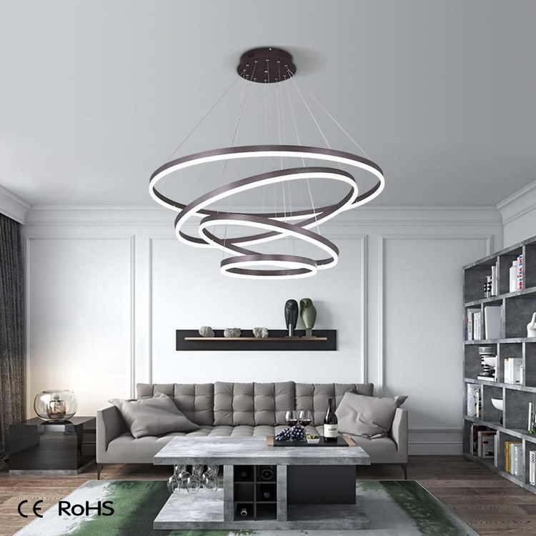 LED Ceiling Pendant Lamp Modern for Dining Room Living Acrylic Circle Ring Chandelier Dimmable Bedroom Kitchen Interior Lighting