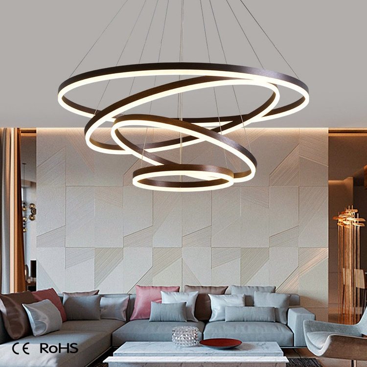 LED Ceiling Pendant Lamp Modern for Dining Room Living Acrylic Circle Ring Chandelier Dimmable Bedroom Kitchen Interior Lighting