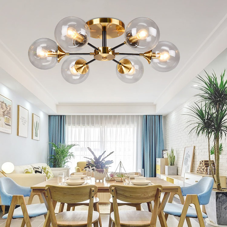 Luxury Modern Nordic Ceiling Light Living Dining Room Led Circle Pendant Light 5 Light Glass Globe Mobile Cluster Chandelier