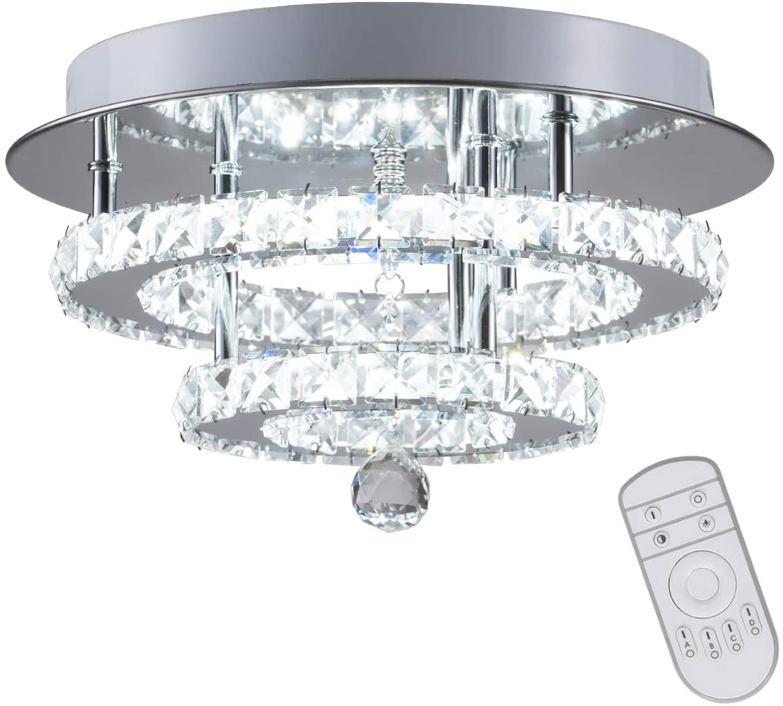 Crystal Dimmable Temperature Adjustable Ceiling Light Flush Mount Modern Contemporary Luxury LED Chandelier Lamp