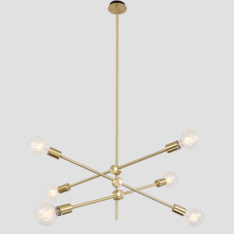 Sputnik 6 Lights Modern Rod Suspension Pendant Light Adjustable Arms Flush Mount Ceiling Lamp Chandelier