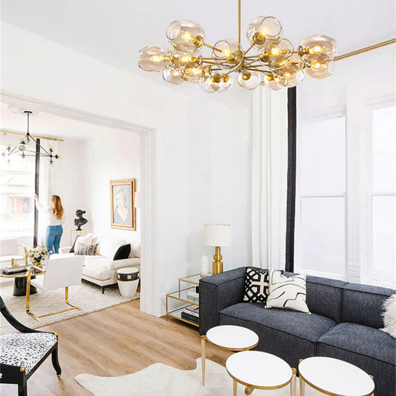 Gold Sputnik Chandelier Glass Ball Fixture 12 Bulbs Ceiling Decorative Hanging Pendant Lighting