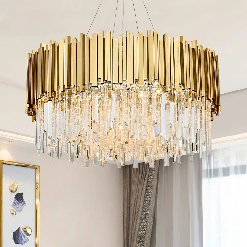 2022 Round Indoor Luxury Gold LED Lights Home Nordic K9 Crystal Ceiling Lamp Chandelier Hanging Pendant Light