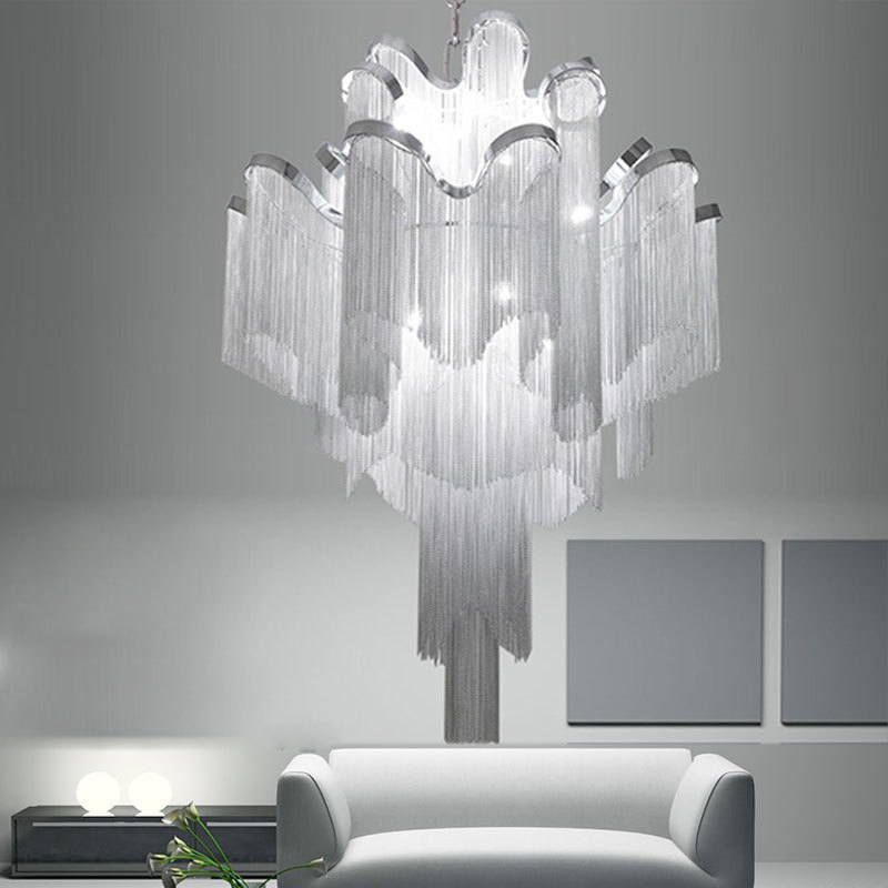 Hotel Crystal Project Pendant Lamp Contemporary Aluminum Tassel Led Light Lamp Chain Chandelier