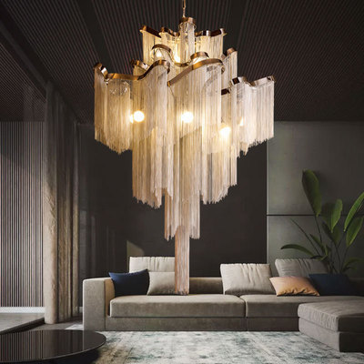 Hotel Crystal Project Pendant Lamp Contemporary Aluminum Tassel Led Light Lamp Chain Chandelier