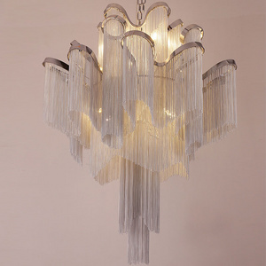 Hotel Crystal Project Pendant Lamp Contemporary Aluminum Tassel Led Light Lamp Chain Chandelier