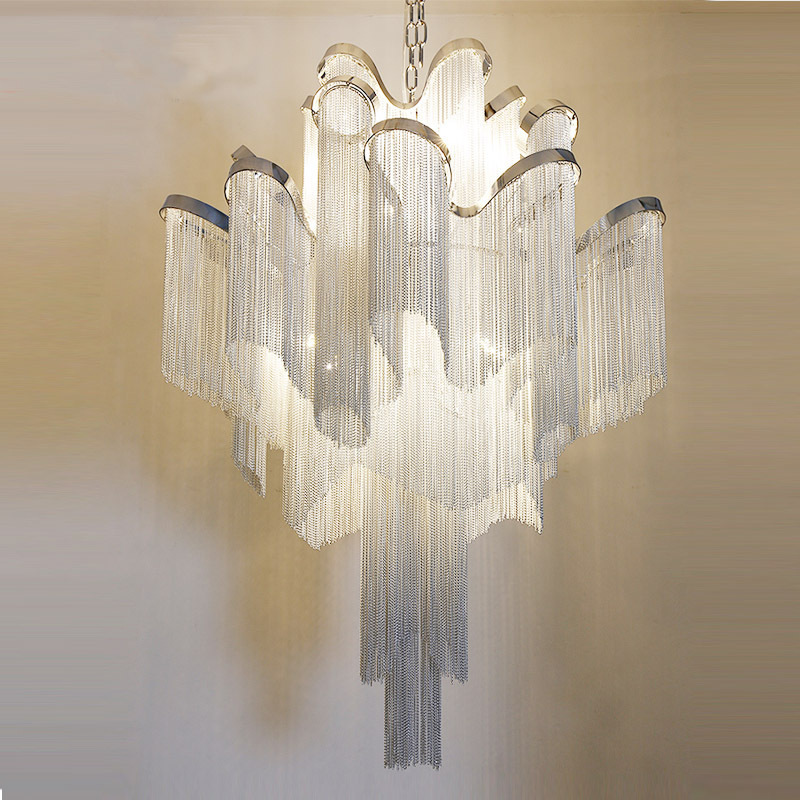 Hotel Crystal Project Pendant Lamp Contemporary Aluminum Tassel Led Light Lamp Chain Chandelier