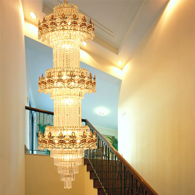 Luxury Big Long Crystal High Ceiling Pendant Lamps Hanging Lights Chandelier Lighting for Project Hotel Hall Castle Lobby