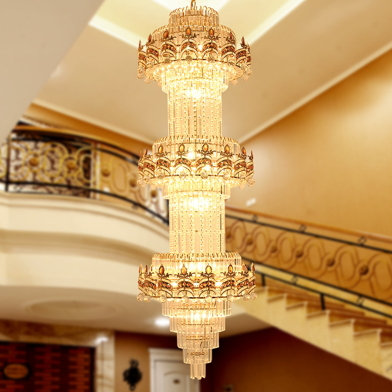 Luxury Big Long Crystal High Ceiling Pendant Lamps Hanging Lights Chandelier Lighting for Project Hotel Hall Castle Lobby