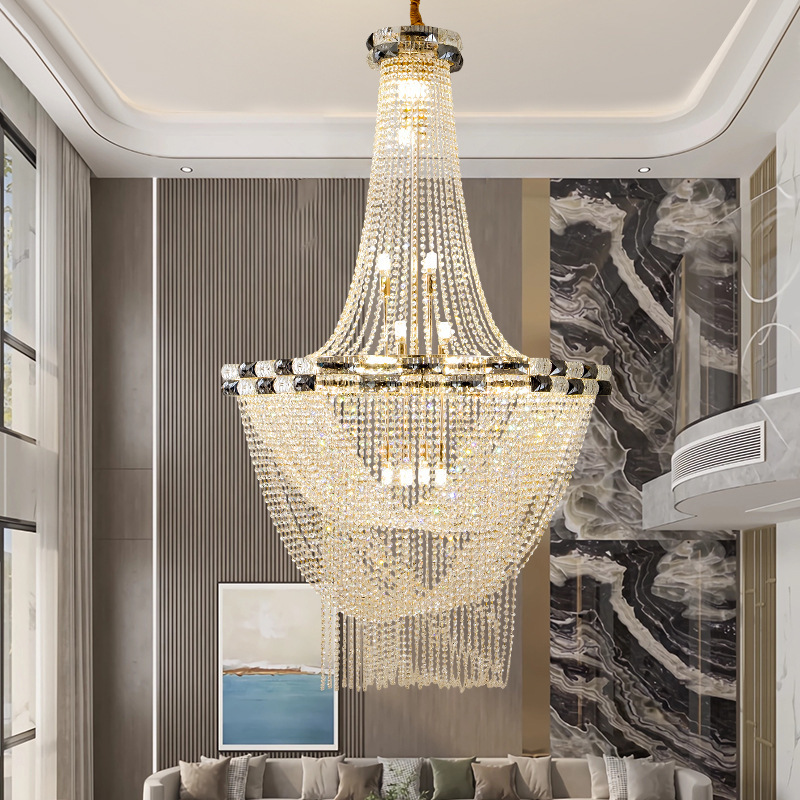 Modern Crystal Candle Chandelier Decorative Light Luxury Hollow Large Project Light for Villa Duplex Living Room Hotel Lobby