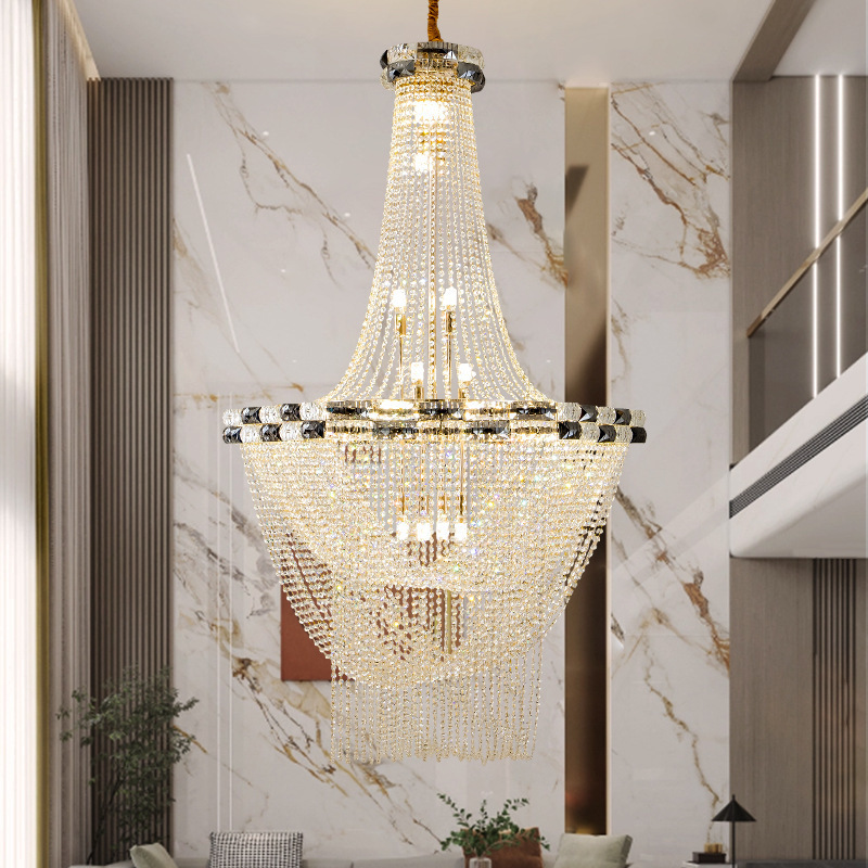 Modern Crystal Candle Chandelier Decorative Light Luxury Hollow Large Project Light for Villa Duplex Living Room Hotel Lobby