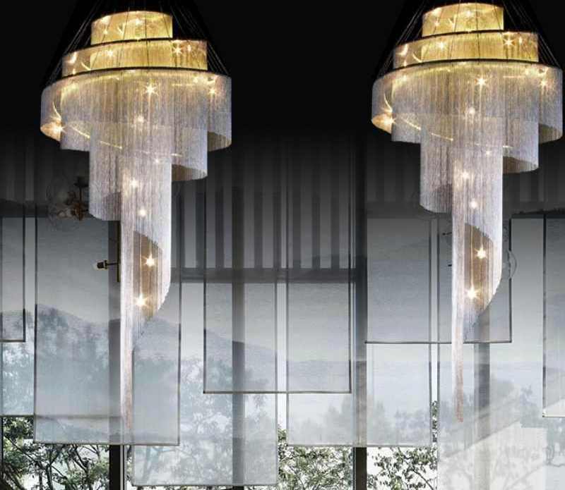 Modern Luxury Hanging Lighting Home Hotel Aluminum Chain Ceiling Chandelier Pendant Light Industrial Vintage Tassel Hanging Lamp