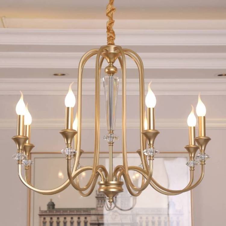 Antique Dining Room Lighting Fixture Gold Farmhouse Hanging Decorative Ceiling Pendant Lights American Candle Chandelier