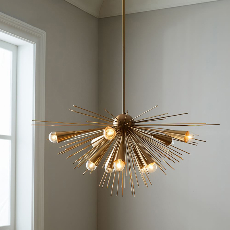 Sputnik Chandeliers 10 Light Gold Fixture Design Style Postmodern hedgehog pendant lighting for Living room Dining room