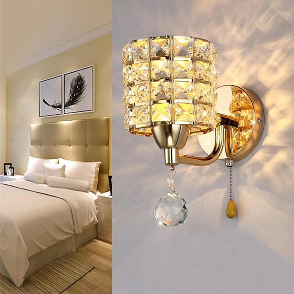 E27 Crystal Lighting Fixture Pull Chain Switch Wall Light