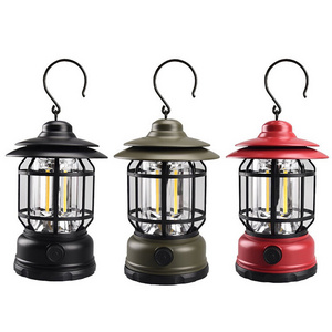 Outdoor Antique Waterproof Glass Led Portable Battery Operated Tent Camping Lantern Lights Lamp