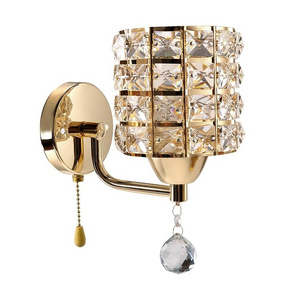 E27 Crystal Lighting Fixture Pull Chain Switch Wall Light