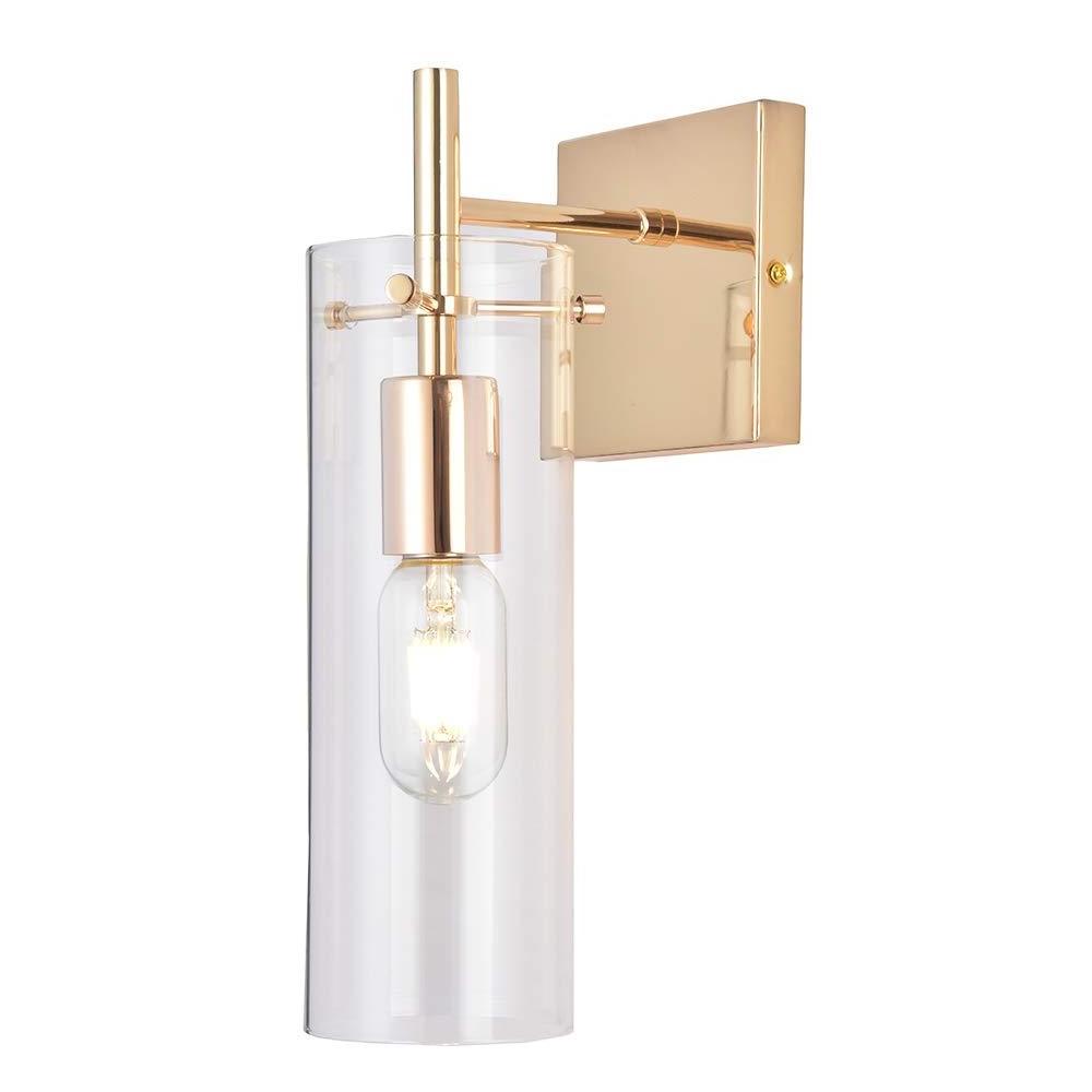 Contemporary Metal Base Clear Glass Shade Sconce 1 Light Gold Wall Lamp