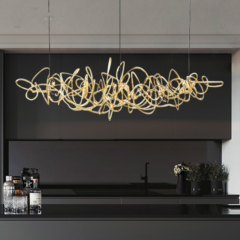 Modern Pendant Light High Ceiling Restaurant Bar Chandeliers Custom Living Room Rrt Stainless Steel Circle Chandelier