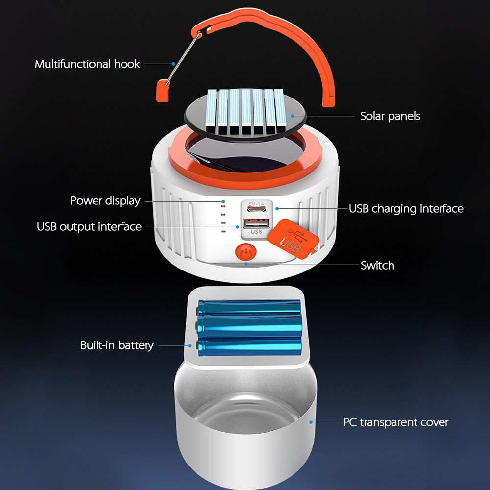 LED Folding Handheld Camping Lamps Portable Solar Outdoor Camping Lamp Solar Rechargeable Emergency with Light