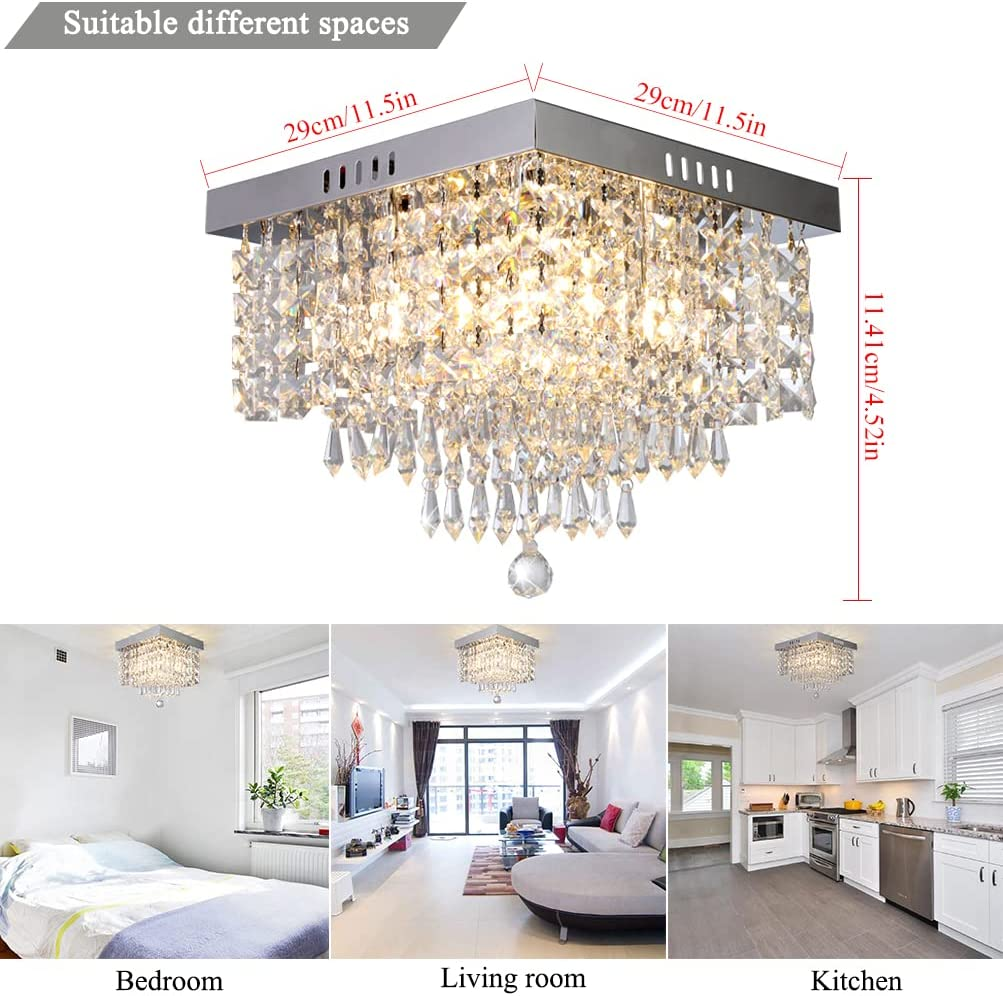 Contemporary Raindrop Crystal Ball Square Chandelier Lighting Pendant Ceiling Lamp Flush Mount Ceiling Light Fixture Chandelier