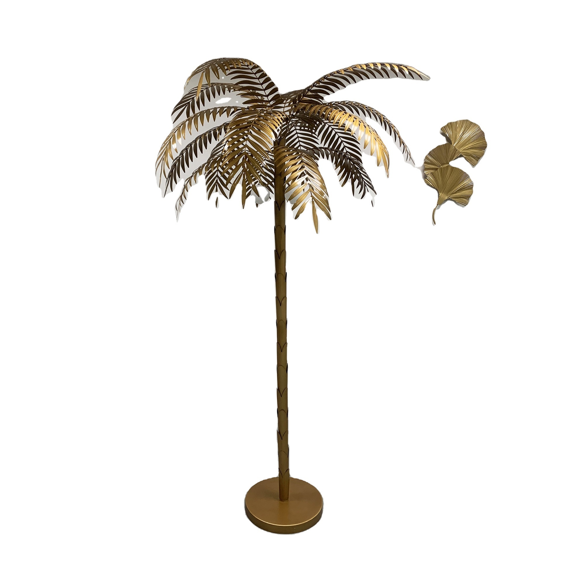 Pole Leaf Plant Art Design Gold Floor Standing Lamp Office Hotel Club Villa Coconut Tree Lifelike Glitter Iron Art Floor Lamp