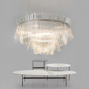 Nordic postmodern light luxury bar glass chandelier dining room bedroom round crystal rod chandelier