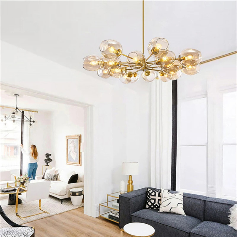 Living Room Dining Room Bedroom Guest Room Creative Glass LED Molecular Globe Chandeliers Light Fixture