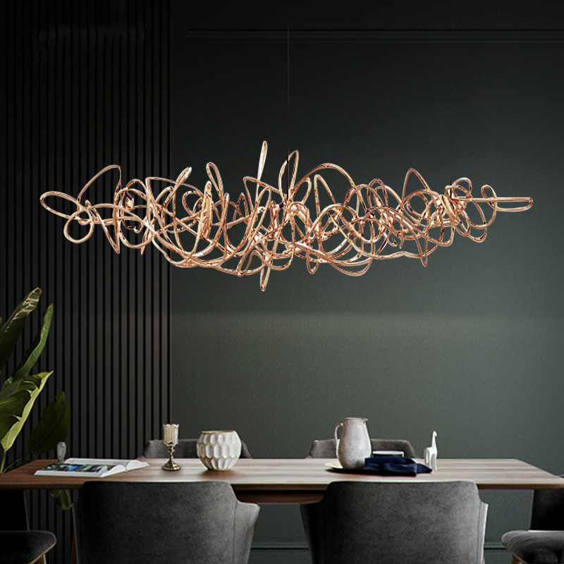 Modern Pendant Light High Ceiling Restaurant Bar Chandeliers Custom Living Room Rrt Stainless Steel Circle Chandelier