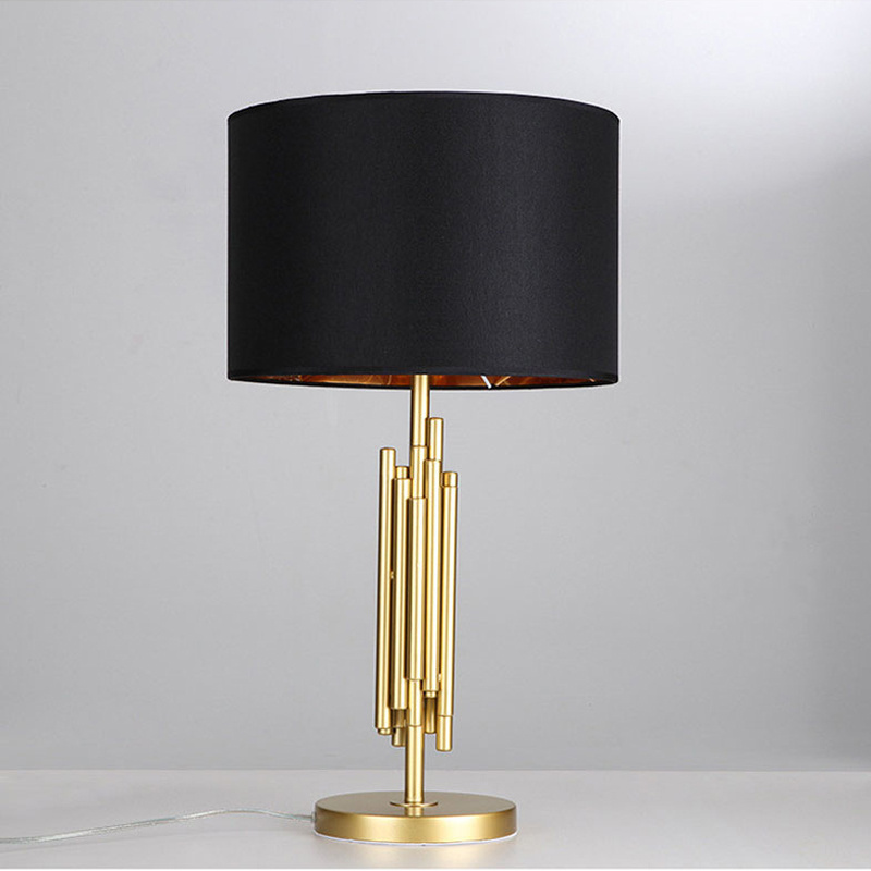 Zhongshan Lighting Black Lampshade Gold Base Light Up Table Lamp For Guest Room