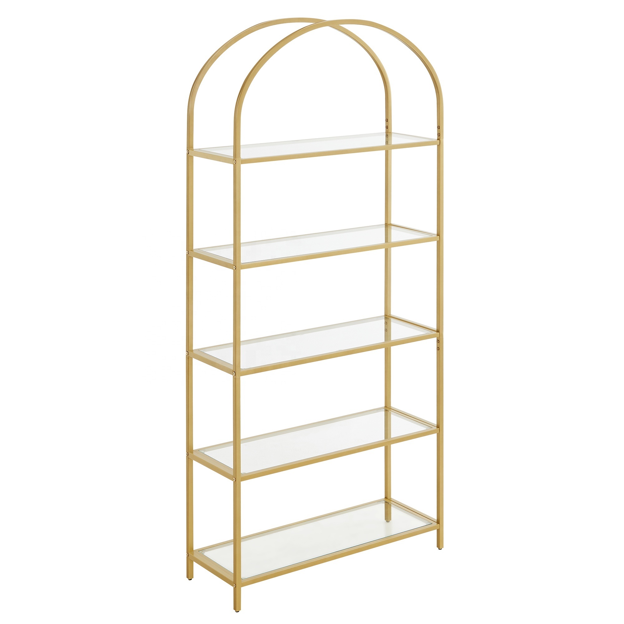 Odyhome 5-Tier Tall Home storage shelf Gold color Tempered Glass Shelving Unit for Living Room Bedroom Study Bathroom