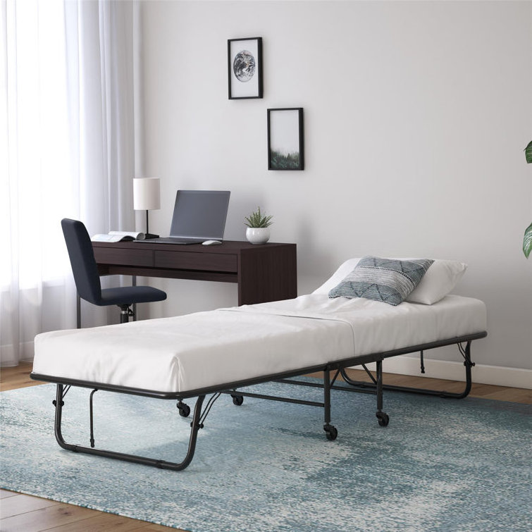 Odyhome DB404 freestanding metal bed base foldable portable folding strip single bed with trundle frame one piece