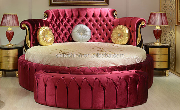 OE-FASHION 200*200 OEM red fabric latest circle king size usa hot sale cheap round shape bed with mattress