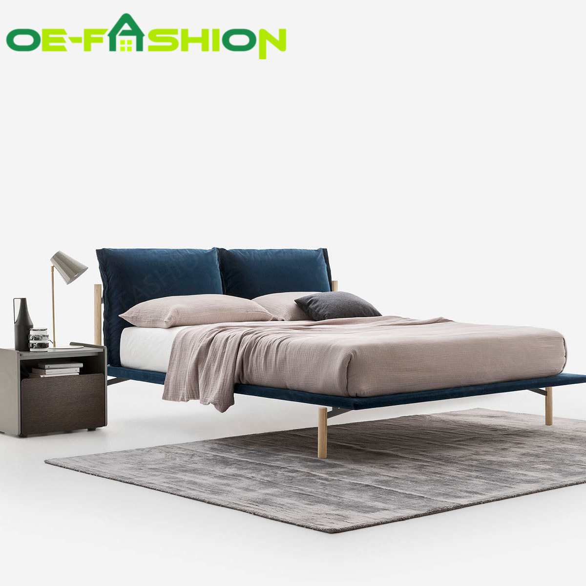 OE-FASHION special design unique bed white velvet diamond bed frame queen king size modern luxury diamond bed