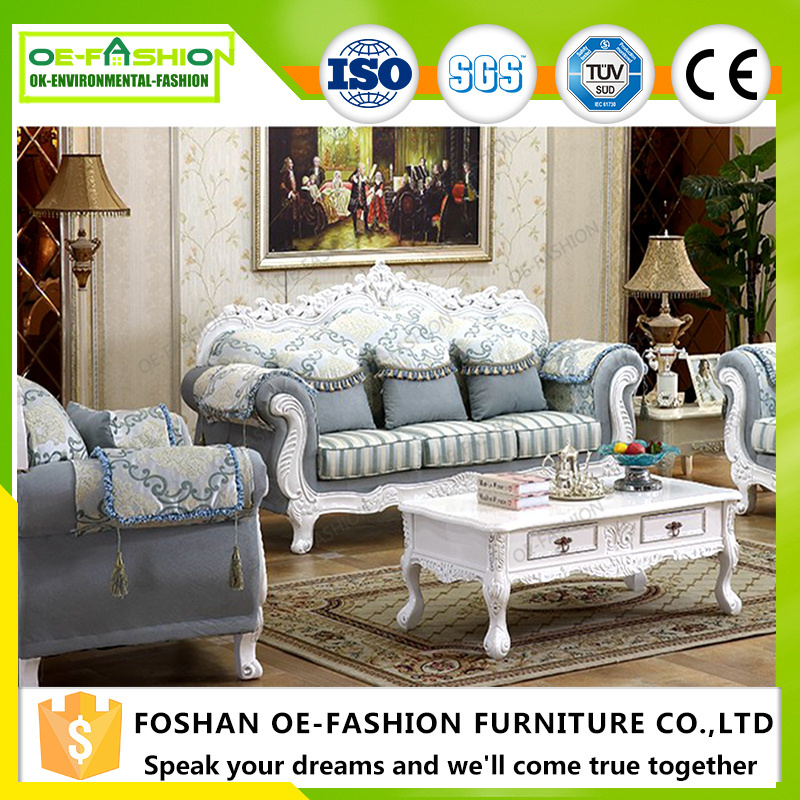 Luxury European Floral Fabric Sofa,wooden carved sofa set furniture