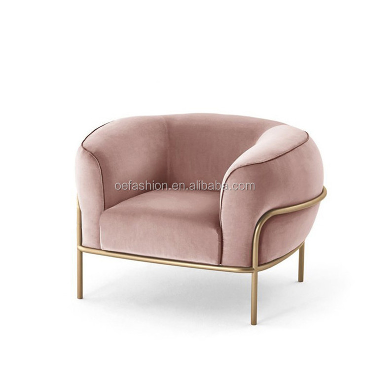 OE-FASHION Italian style luxury metal frame velvet fabric single sofa chair