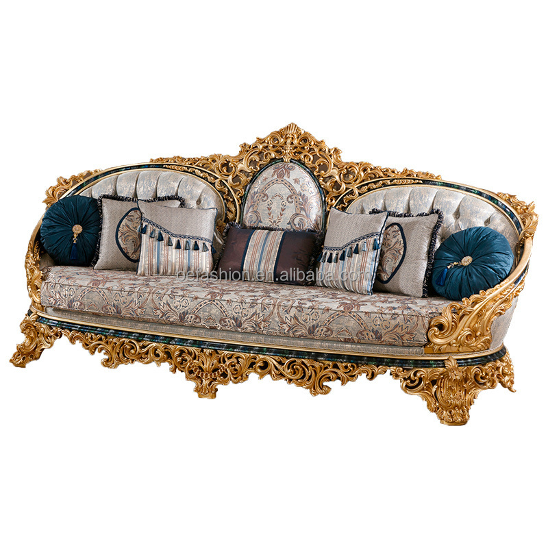 OE-FASHION custom European-style luxury solid wood hand-carved fabric sofa set French villa living room sofa furniture