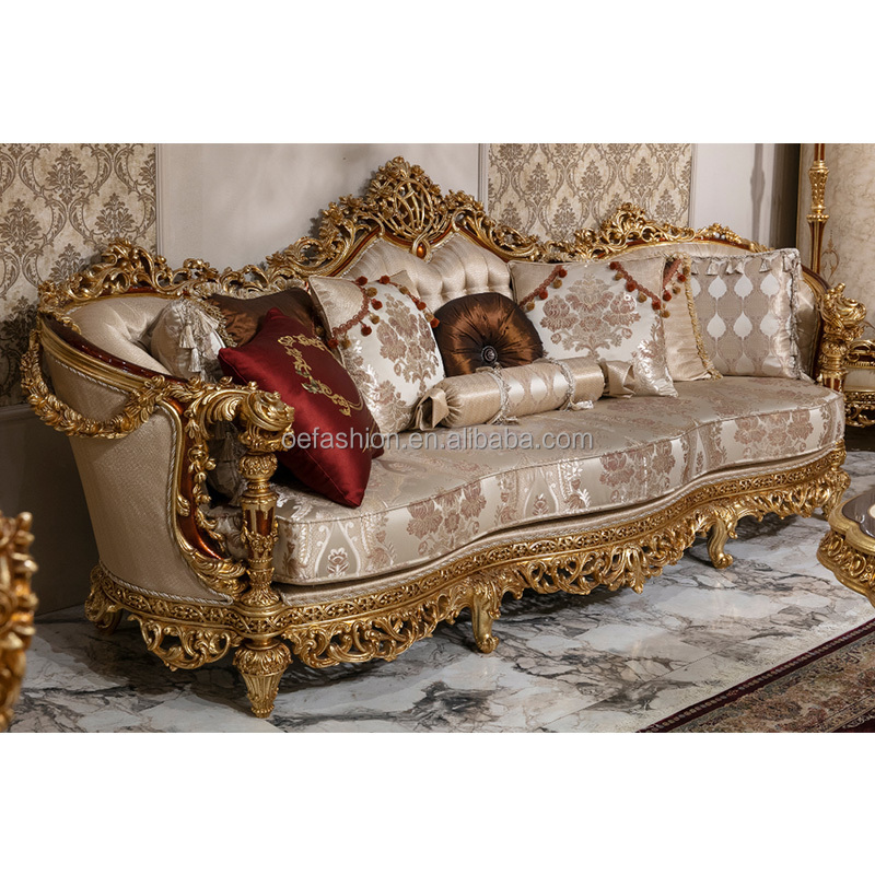 OE-FASHION custom European style solid wood carved gold leaf sofa for home living room furniture