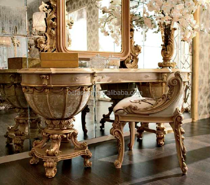 Gorgeous Luxury Design French Marquetry Bedroom Furniture, Neo-Classic Italy Style Wooden and Brass Dressing Table/Dresser