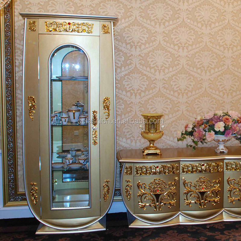 Classical Baroque Style Design Doors Living Room Wood TV Wine Glass Display Cabinets