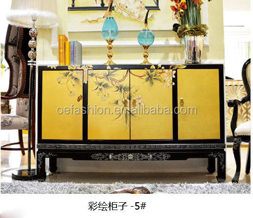 OE-FASHION antique new classic wood frame hand painted shoe rack cabinet with 4 door for home furniture