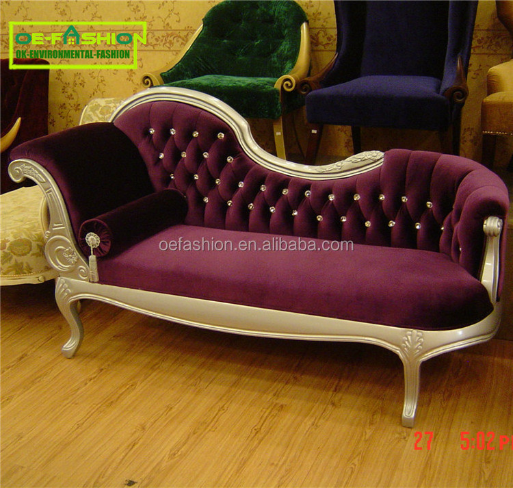 OE-FASHION Italy style European classical indoor chaise lounge chairs Violet velvet cover chaise lounge for bedroom