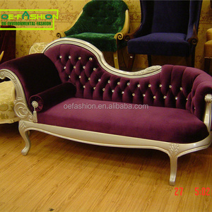 OE-FASHION Italy style European classical indoor chaise lounge chairs Violet velvet cover chaise lounge for bedroom