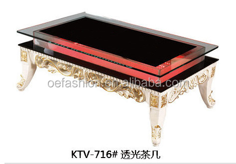 OE-FASHION custom luxury Rectangular double layer gold frame led bar table with glass top  for KTV night club furniture