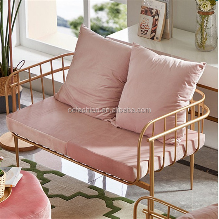 OE-FASHION New style Modern velvet Iron frame Armrest chairs balcony leisure chair metal  recliner lounge chair