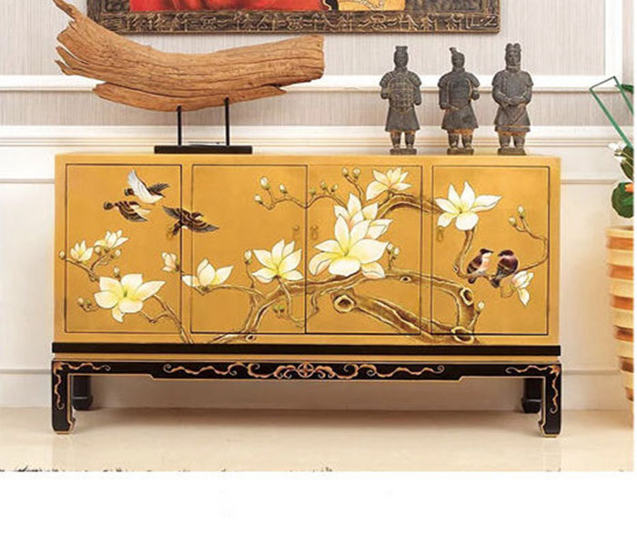 OE-FASHION antique new classic wood frame hand painted shoe rack cabinet with 4 door for home furniture