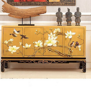 OE-FASHION antique new classic wood frame hand painted shoe rack cabinet with 4 door for home furniture